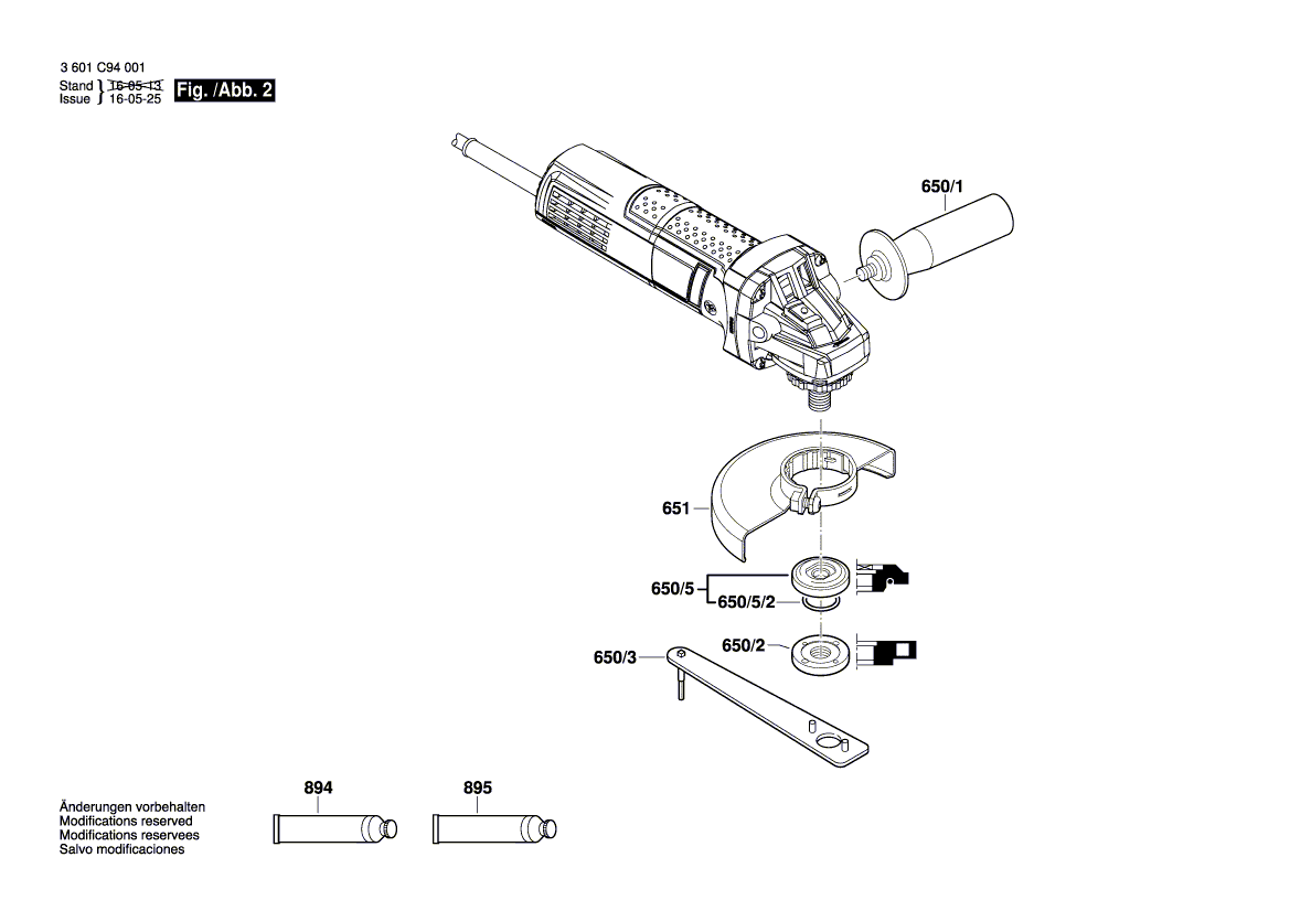 Схема угловой шлифмашины Bosch GWS 750 (3601C94001)