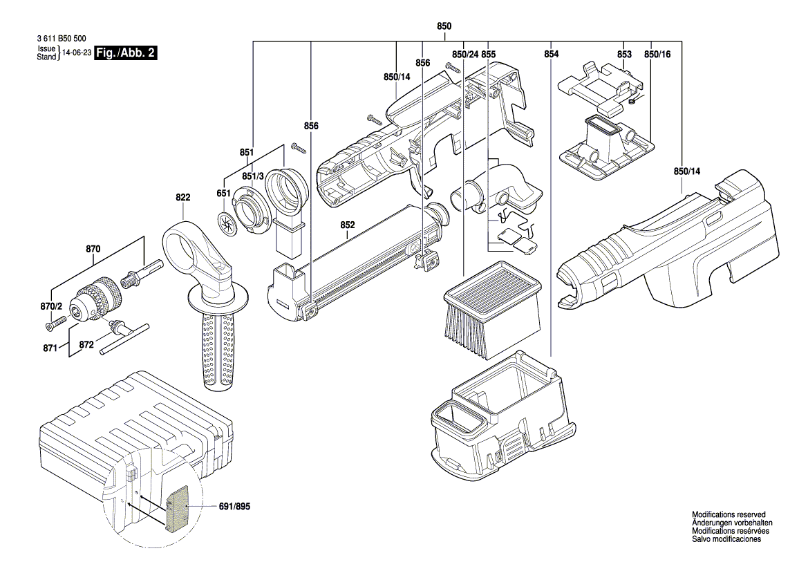 Схема перфоратора Bosch GBH 2-23 REA (3611B50500)