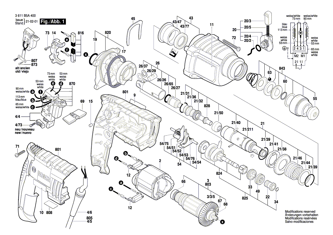 Схема перфоратора Bosch GBH 2-20 D (3611B5A400)