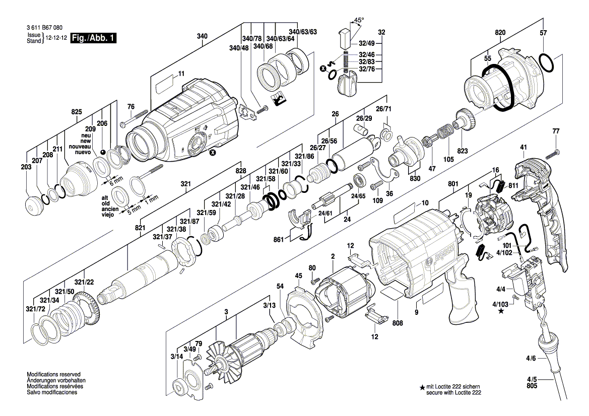 Схема перфоратора Bosch GBH 2-28 D (3611B67080)