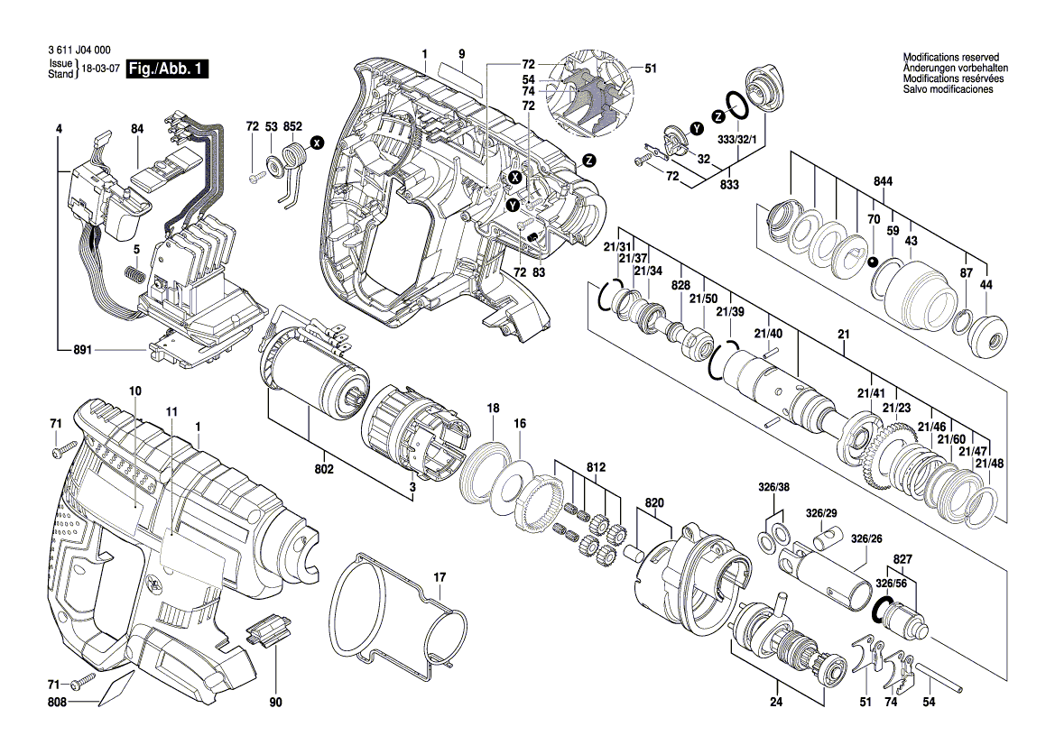 Схема перфоратора Bosch GBH 18V-EC (3 611 J04 045)