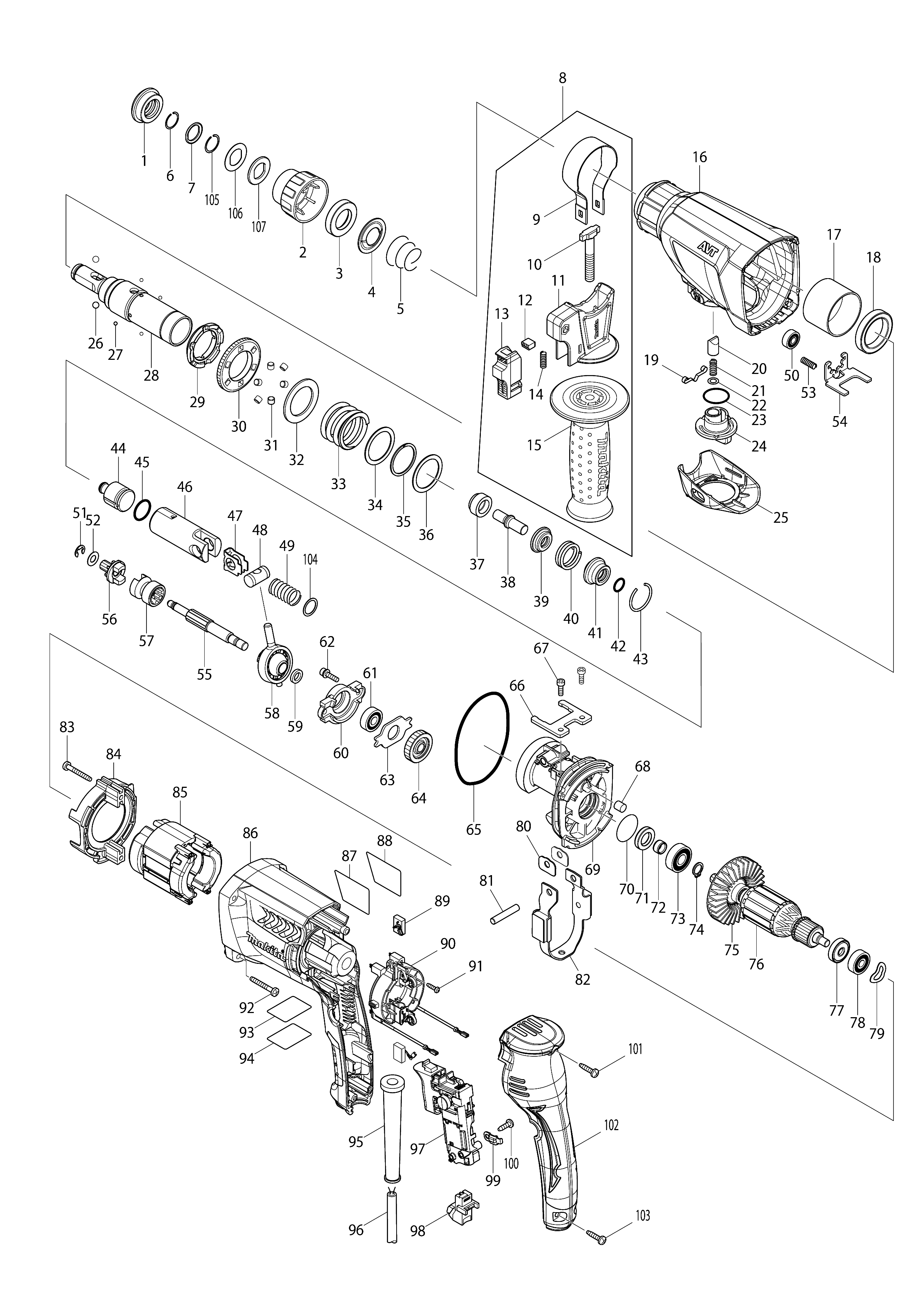 Запчасти перфоратора Makita HR2611F