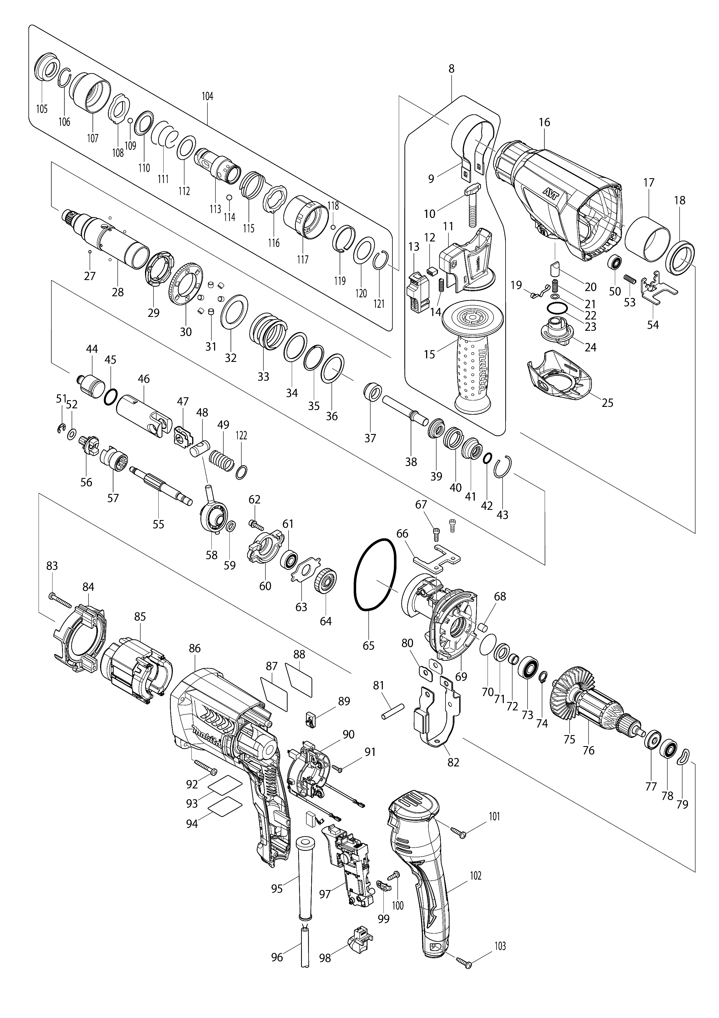 Запчасти для перфоратора Makita HR2611FT