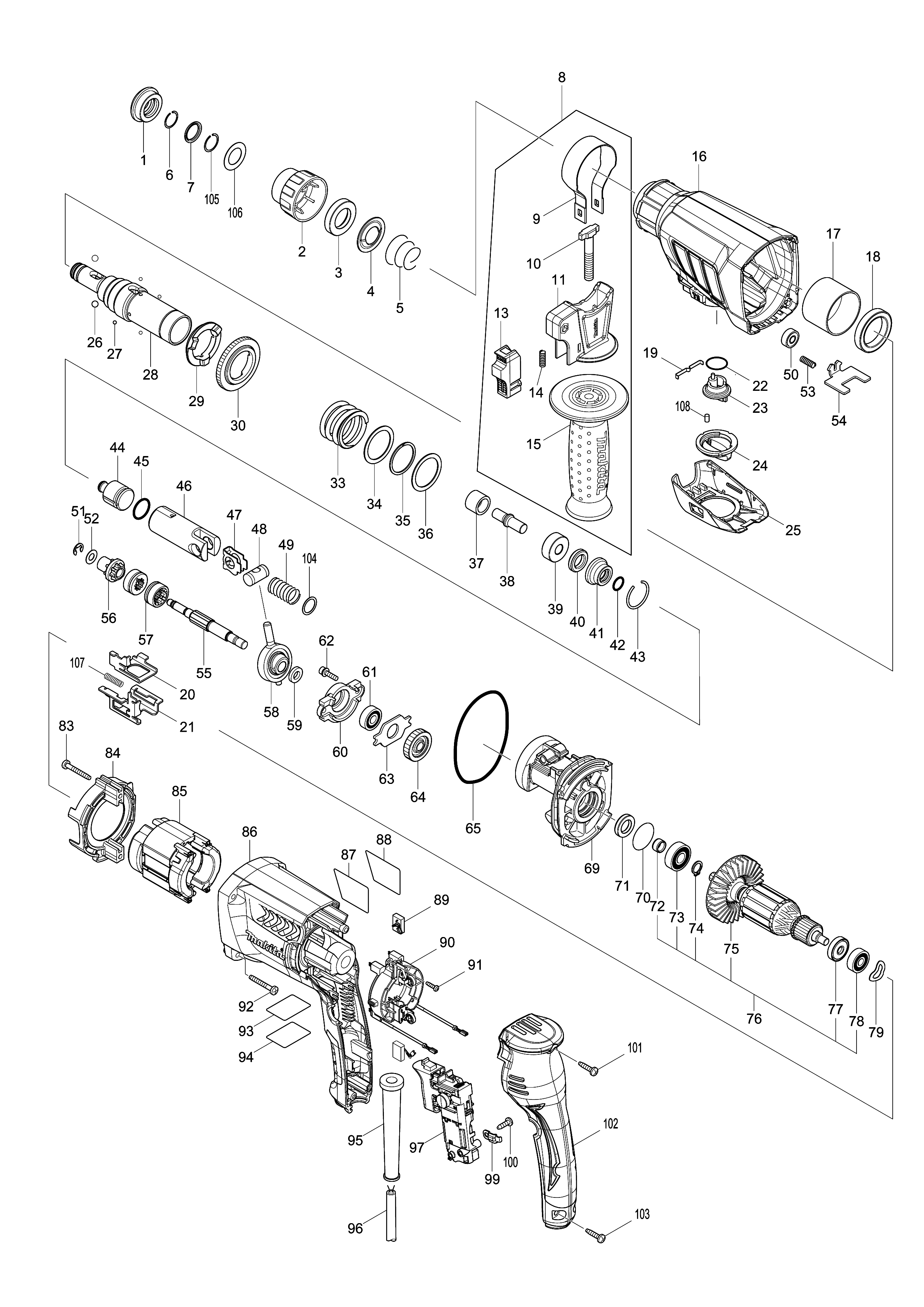 Запчасти перфоратора Makita HR2630