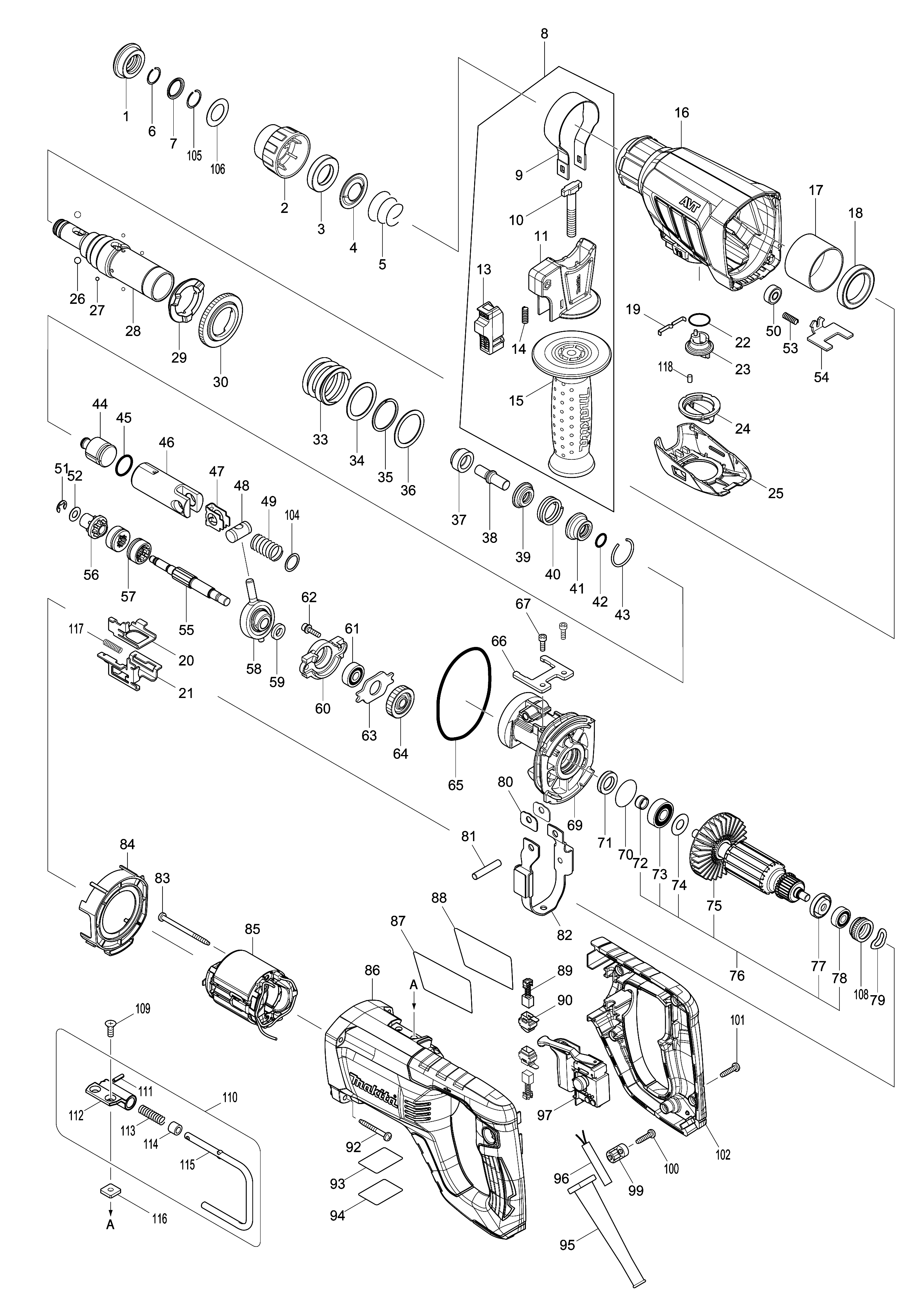 Запчасти для перфоратора Makita HR2641