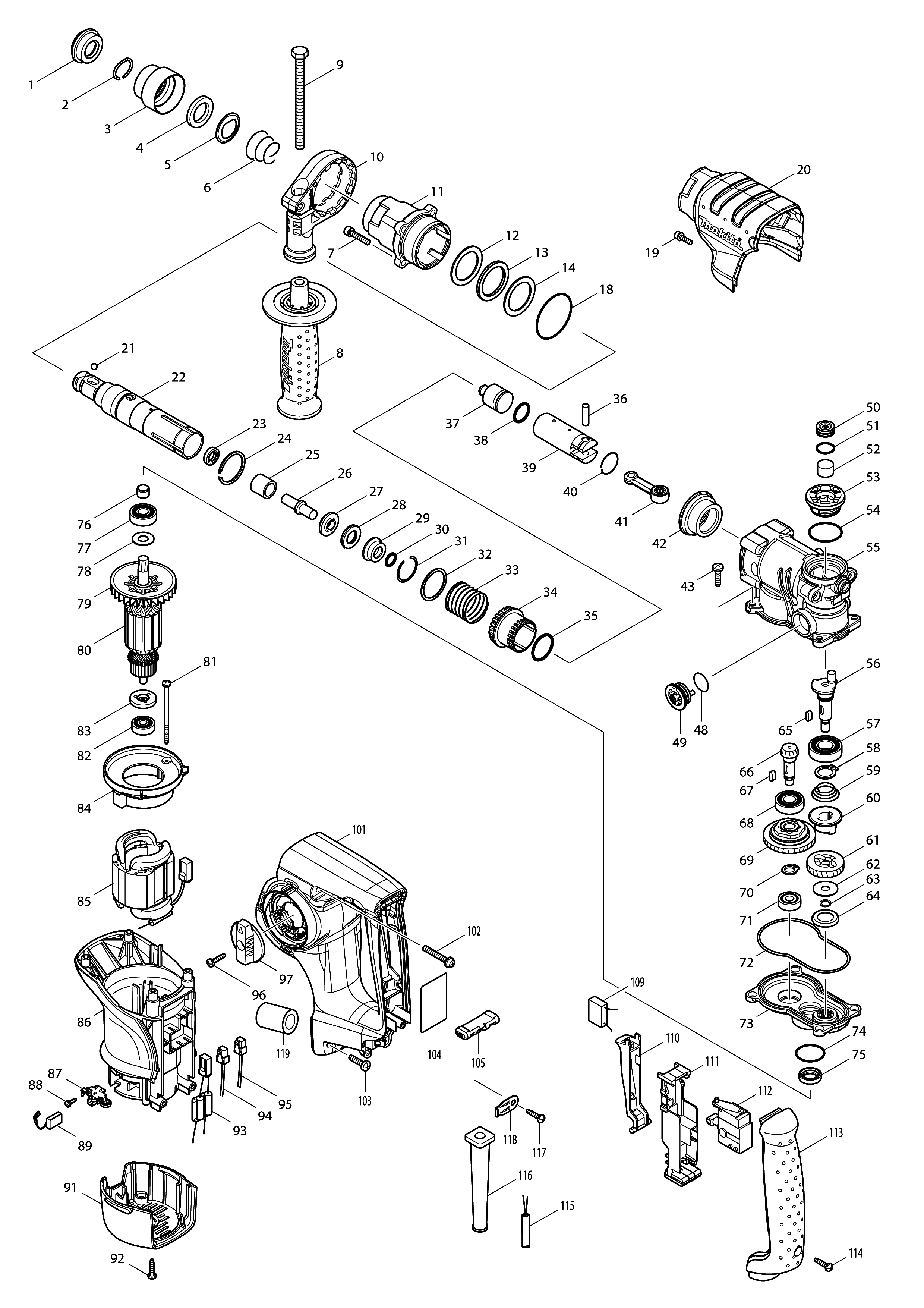 Запчасти для перфоратора Makita HR2800