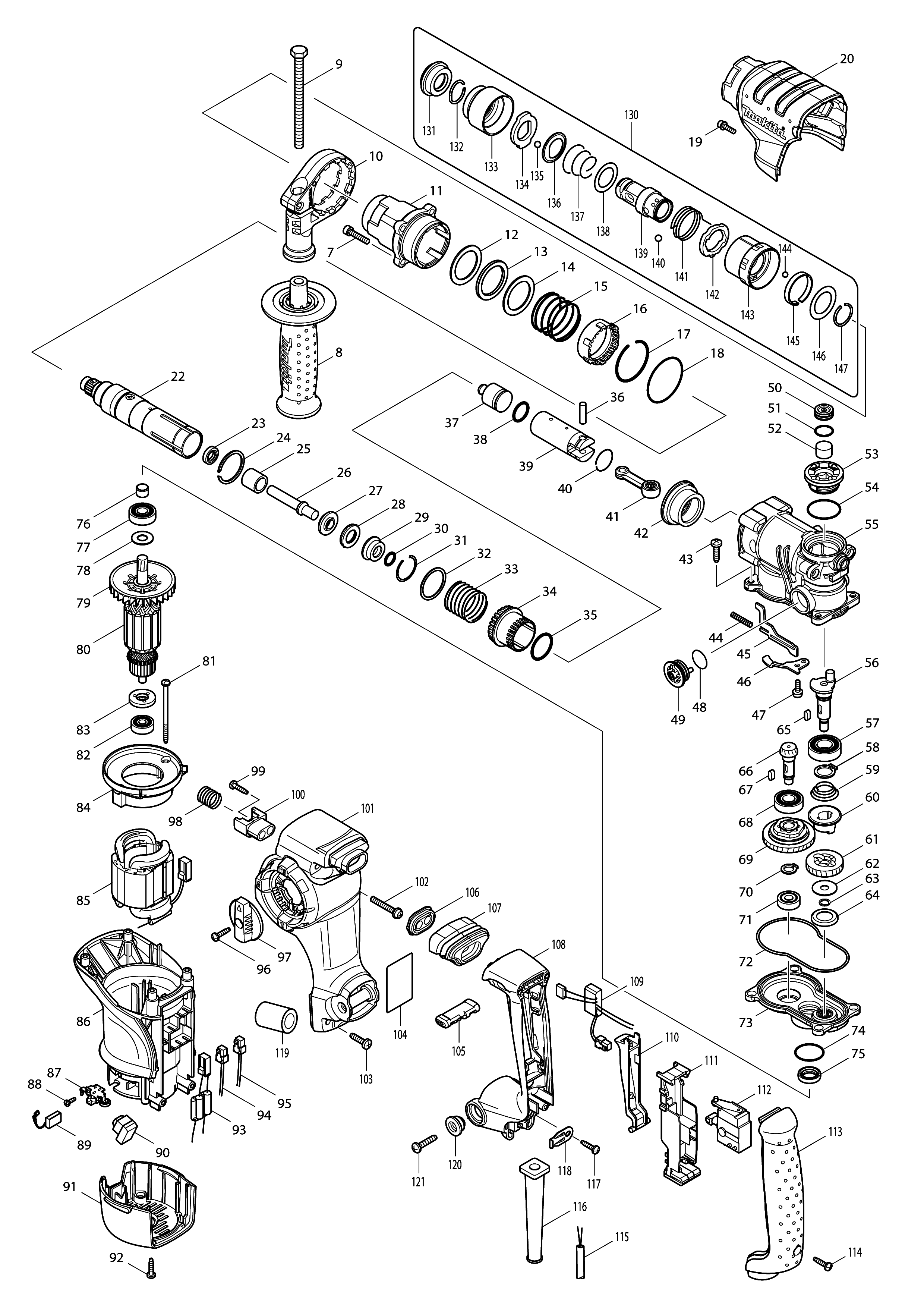 Запчасти для перфоратора Makita HR2811FT